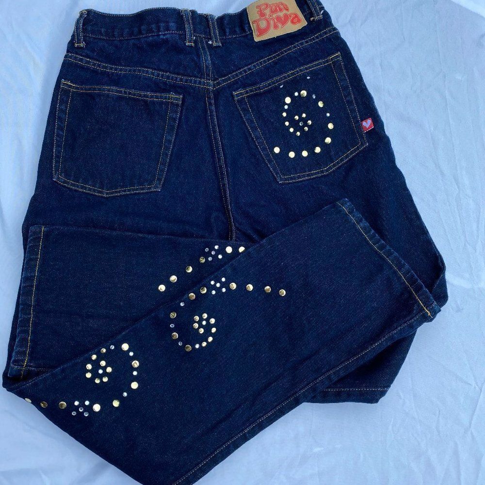 Pure Diva Brand Embellished Dark Wash Jeans 9 - Picture 4 of 7